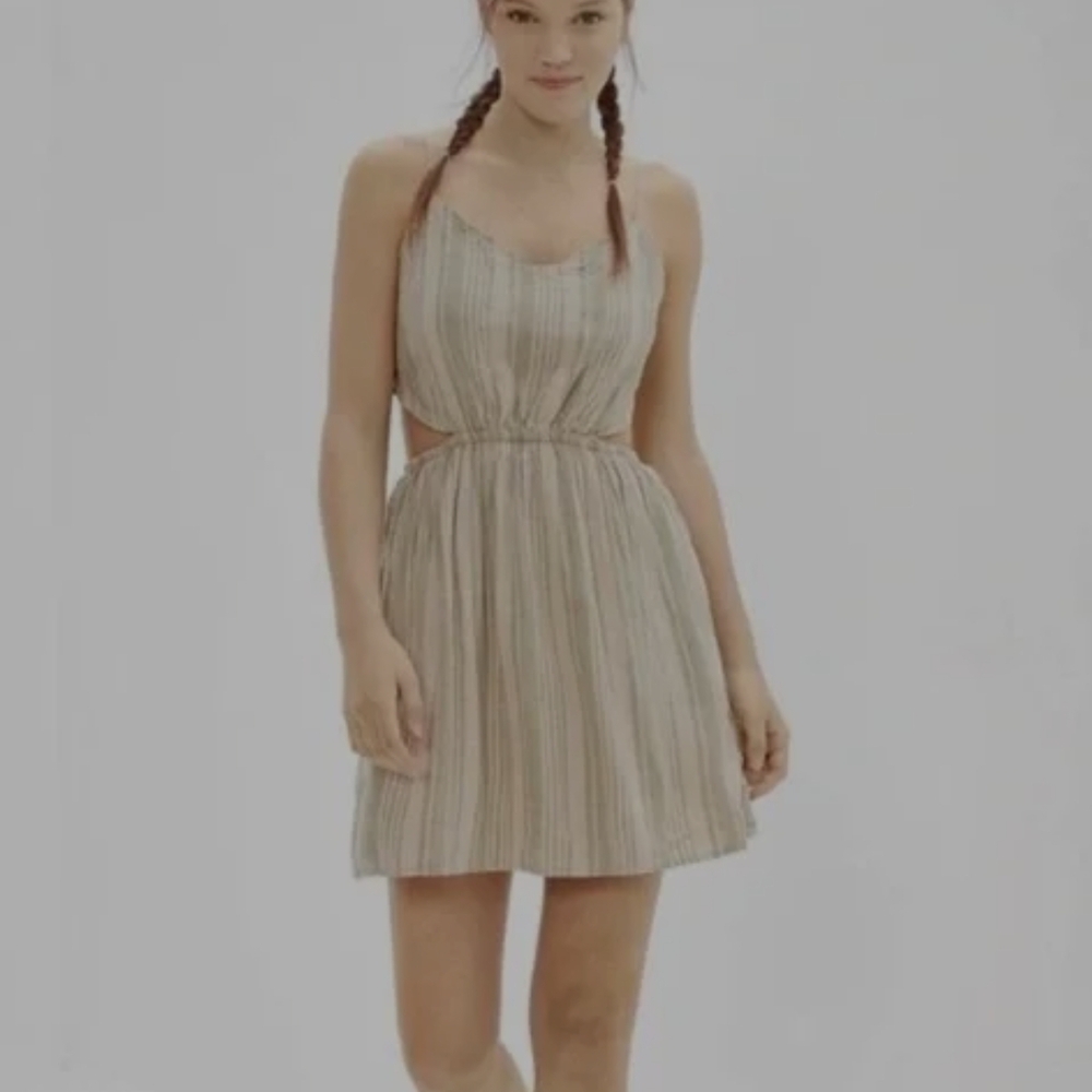 Striped Cutout Summer Dress in Beige